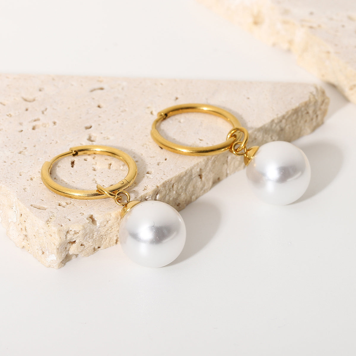 Bright Shell Pearl Hanging Earrings 18K Gold Waterproof – Mystery Jar Jewels