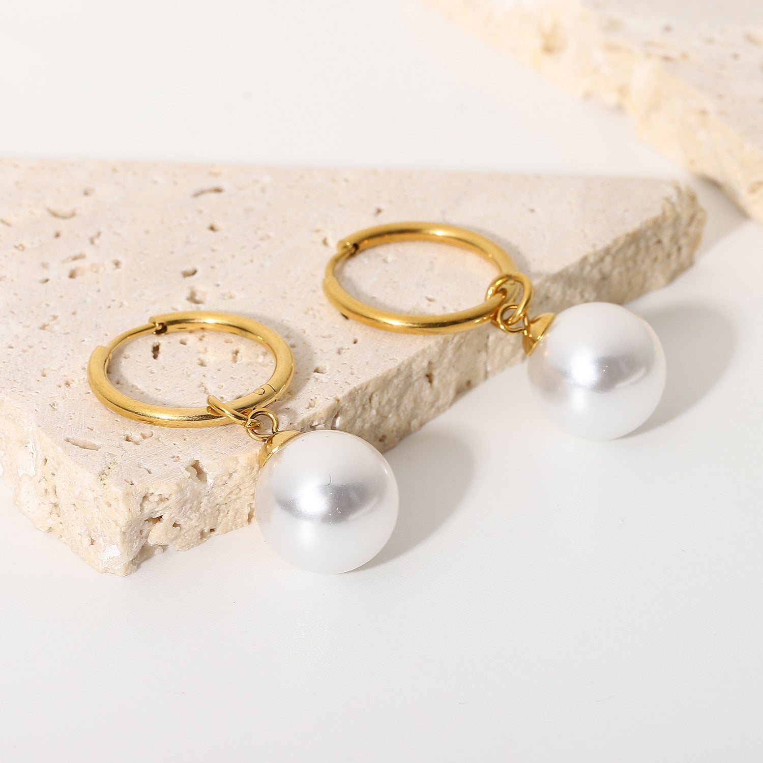 Bright Shell Pearl Hanging Earrings 18K Gold Waterproof – Mystery Jar Jewels