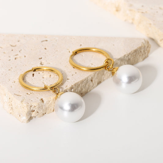 Bright Shell Pearl Hanging Earrings 18K Gold Waterproof – Mystery Jar Jewels